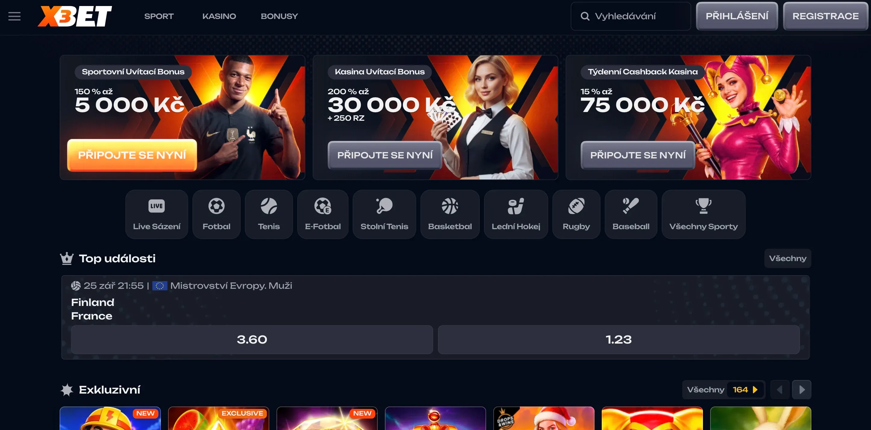 Úvodní stránka kasina X3bet