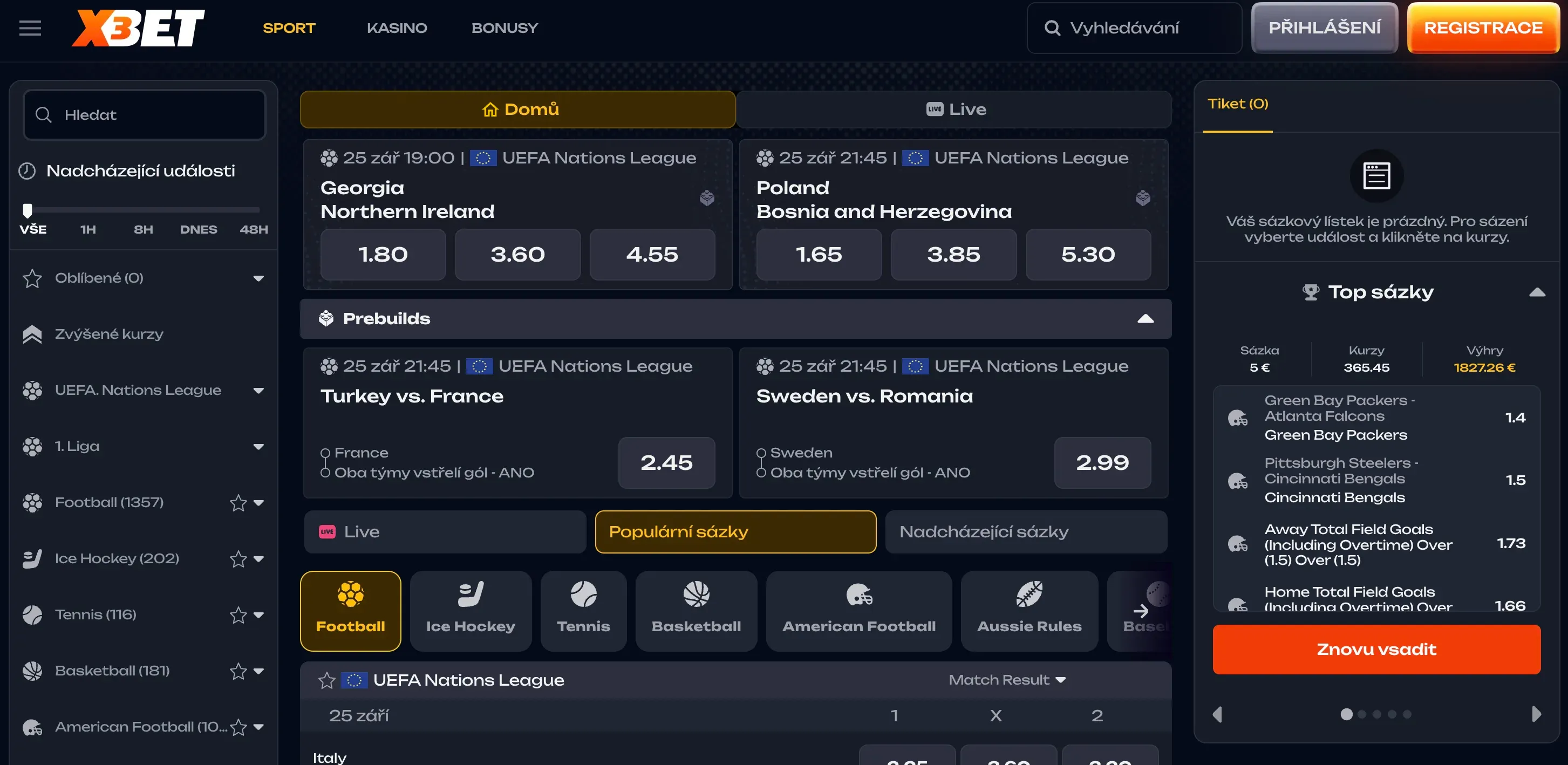 Live sázení u X3bet